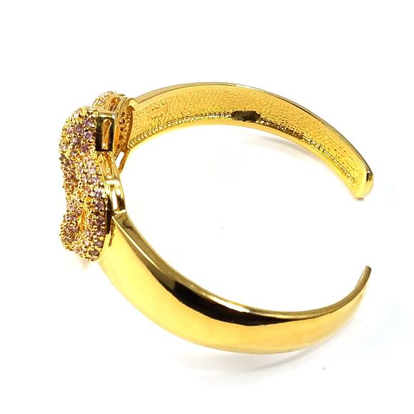 Noir New York Pink Rhinestone Snake Cuff Bracelet Gold Tone Vintage Designer - Picture 8 of 10